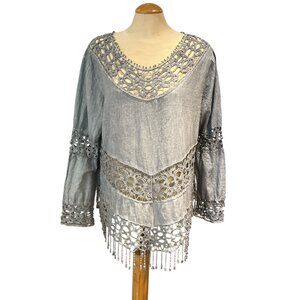 BEDFORD FAIR Blouse Top Size Large Boho Bohemian 100% Cotton Long Sleeves